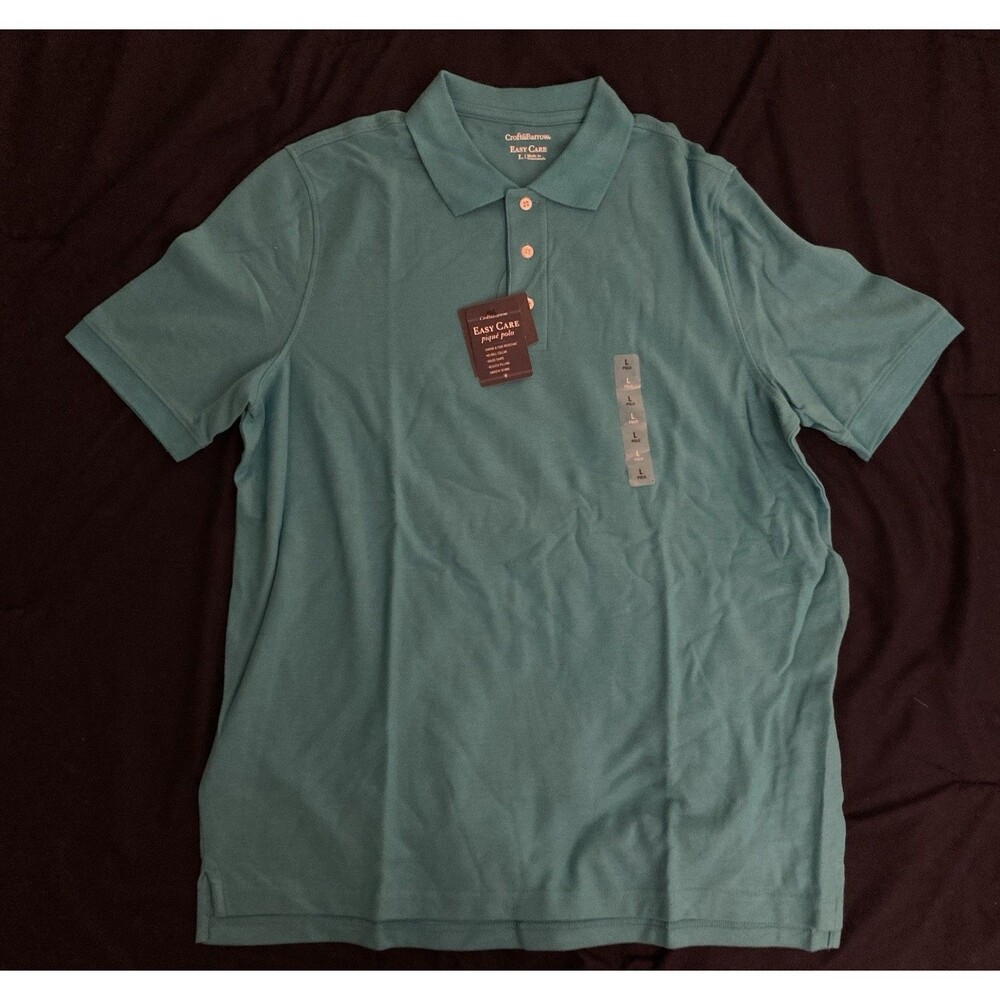 Large Croft&Barrow - 1 Piece Men’s T-shirt | solid blue color with 3 buttons
